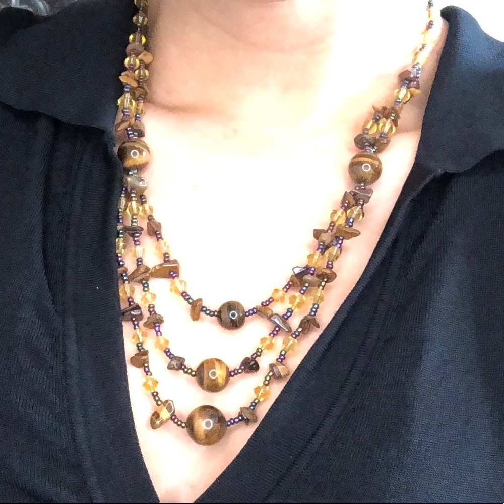 SOLD Amber & Tiger’s Eye Beaded Necklace